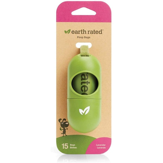Earth Rated Poop Bags Leash Dispenser for Dog, Lavender Scented 15 Bags (9" x 13")