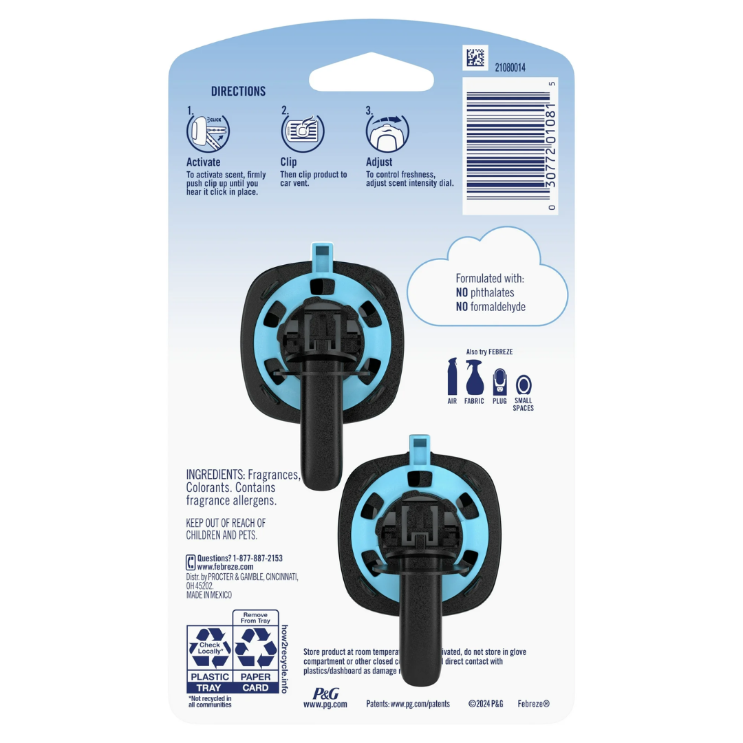 Febreze Car Luxe, Air Freshener Vent Clips, Ocean, 2 Clips