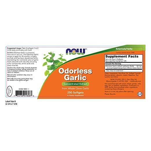 NOW Odorless Garlic, Concentrated Extract 250 Softgels