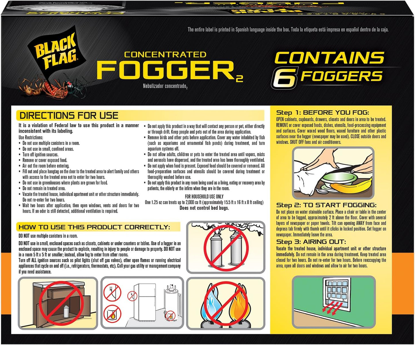 Black Flag Concentrated Indoor Fogger Clear Kills Insects 6 Counts