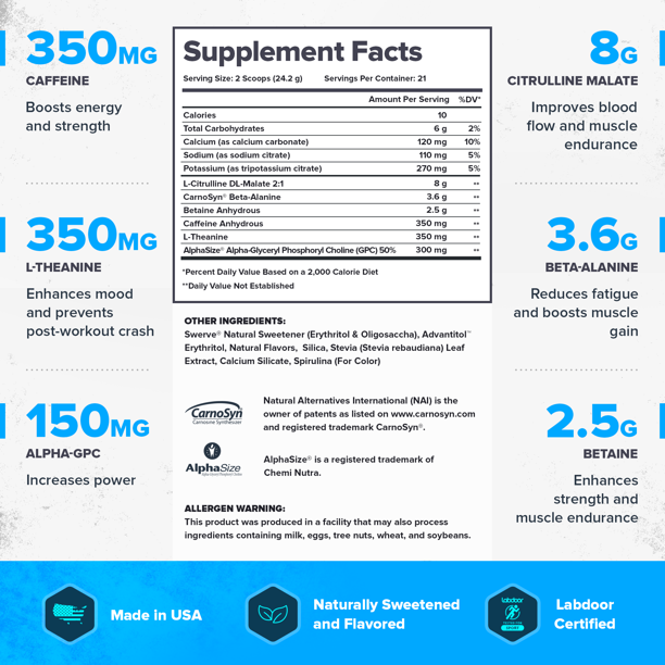 Legion Pulse Pre-Workout Drink, Blue Raspberry, 480 g