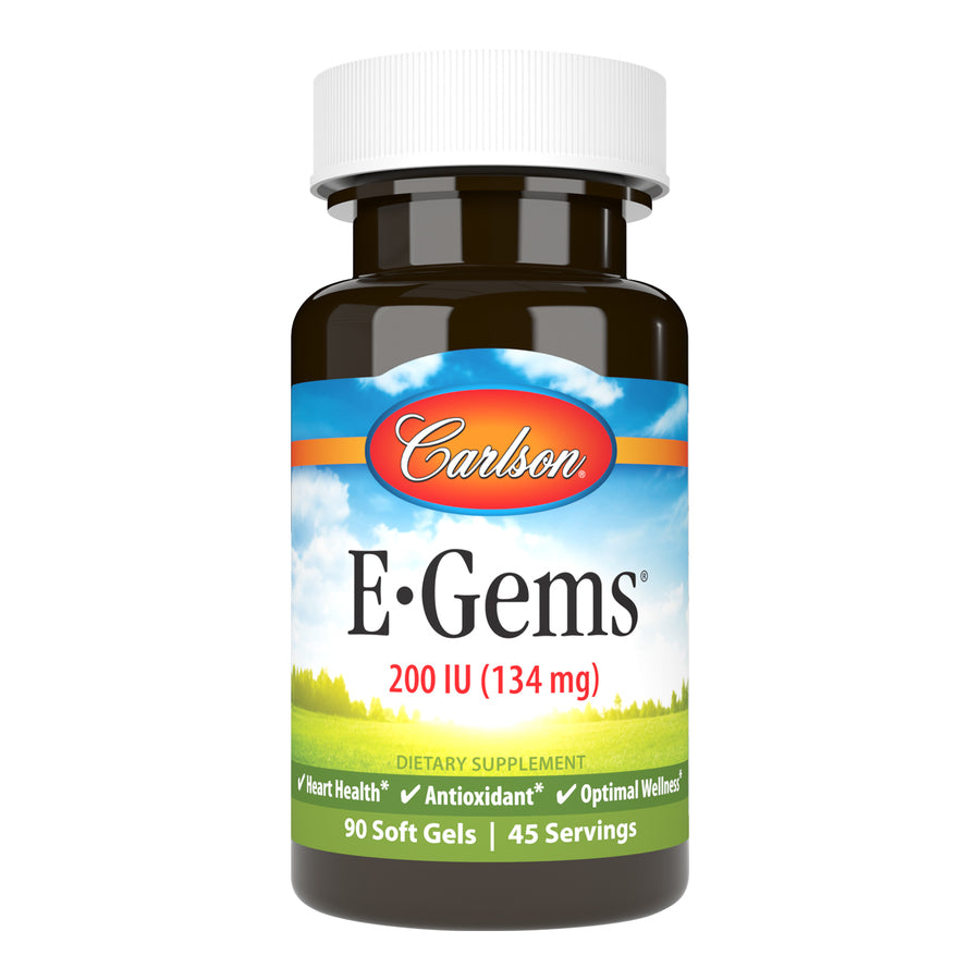 Carlson E-Gems Vitamin E 200 IU (134mg) 90 Soft Gels Heart Health, Antioxidant & Optimal Wellness