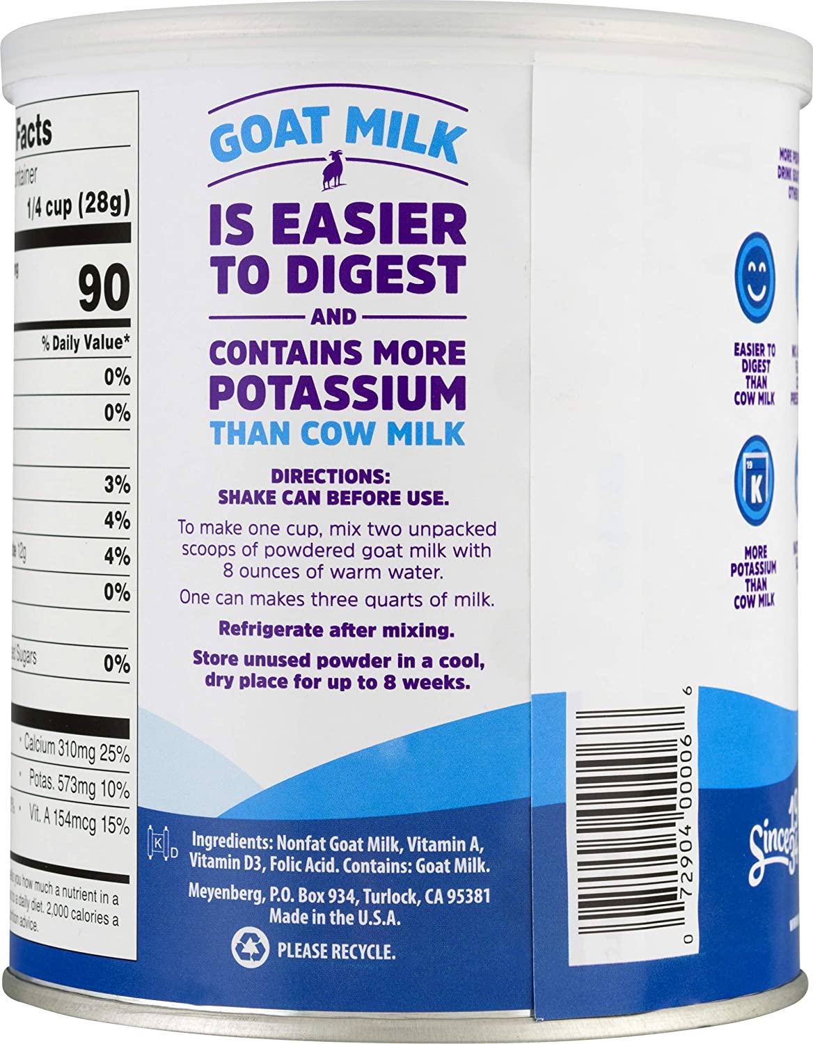 Meyenberg Non-fat Powdered Goat Milk, 12 oz. / 340g