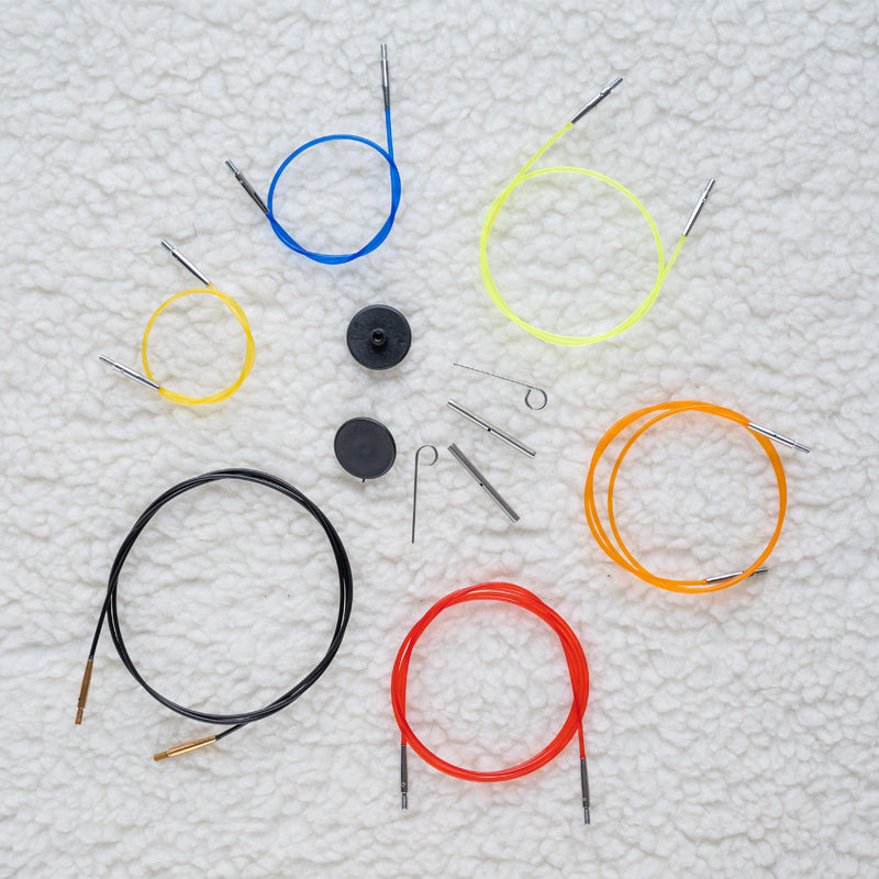 KnitPro Coloured Cables with 1 Cable Key & 2 End Caps 20cm to make 40cm (16'') IC Needle - Yellow (10631)