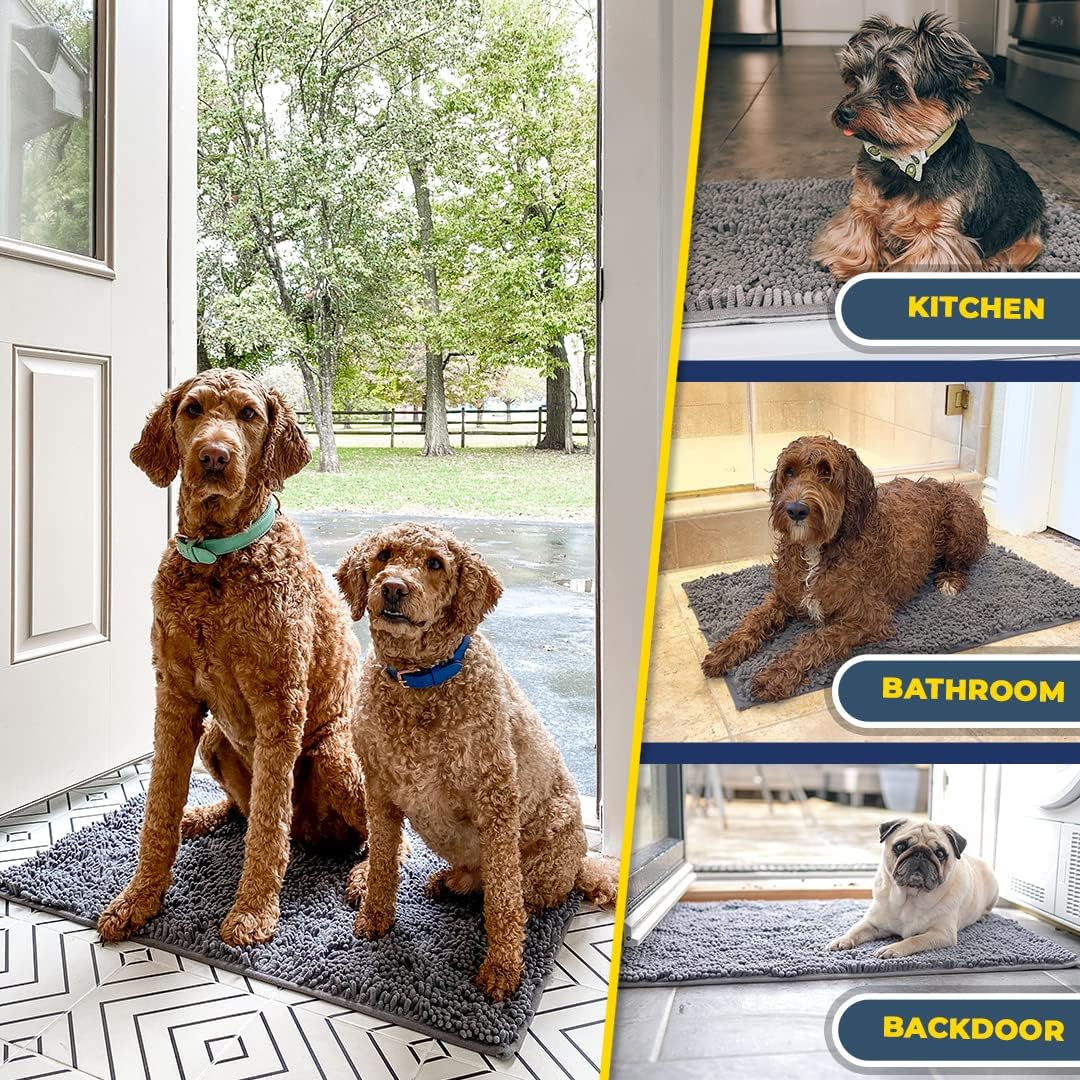 Muddy Mat Super Absorbent Microfiber Dog Door Mat for Muddy Paws, 18 X 28 - Grey