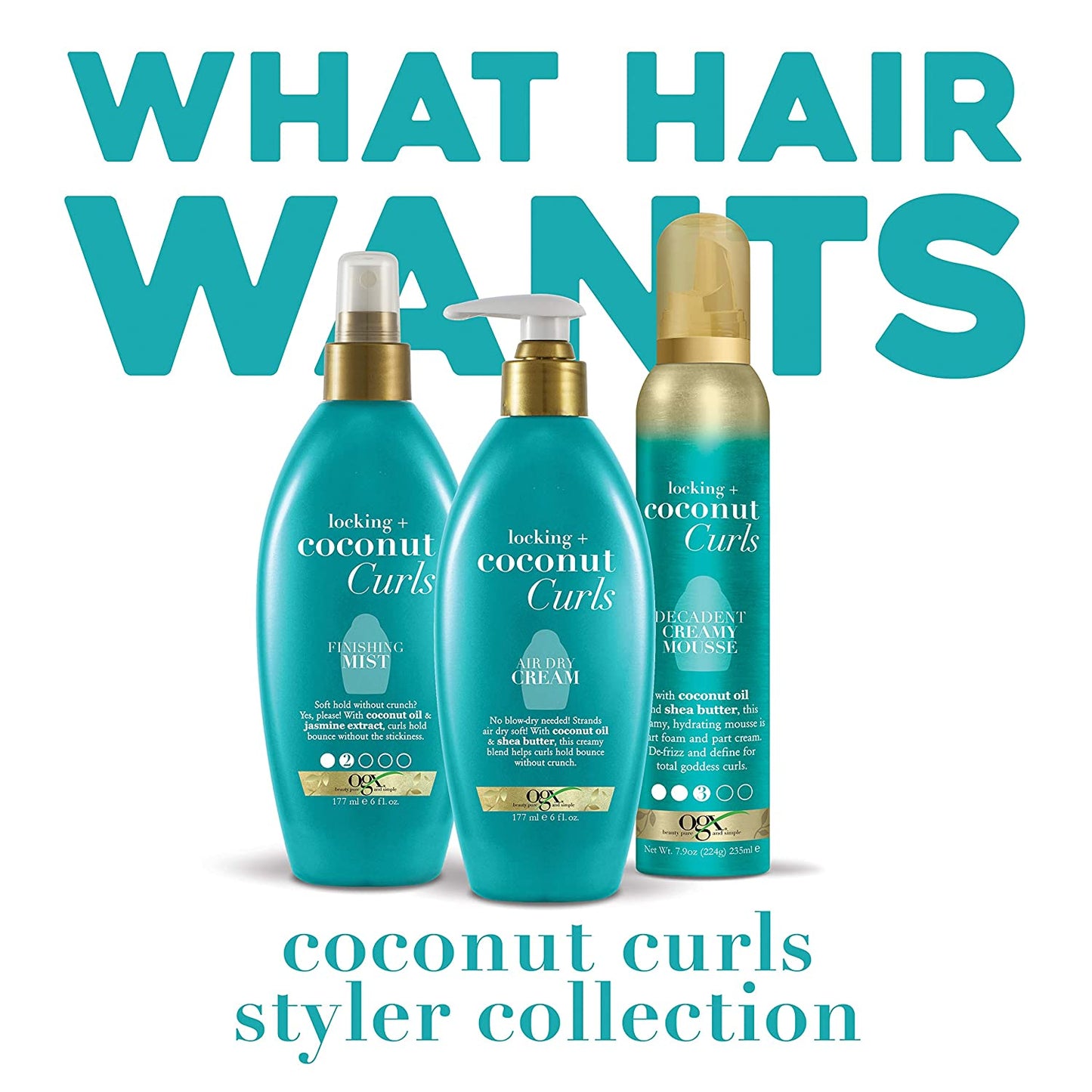 OGX Locking + Coconut Curls Air Dry Cream, 6 fl oz / 177 ml