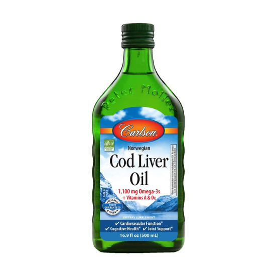 Carlson Wild Norwegian Cod Liver Oil 1,100mg Omega-3s, A & D3 16.9 fl. oz (500 mL)