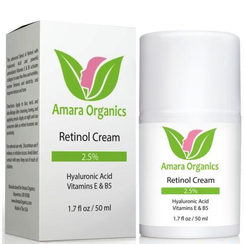 Amara Organics Retinol Cream 2.5% Hyaluronic Acid Vitamins E & B5 - 50ml