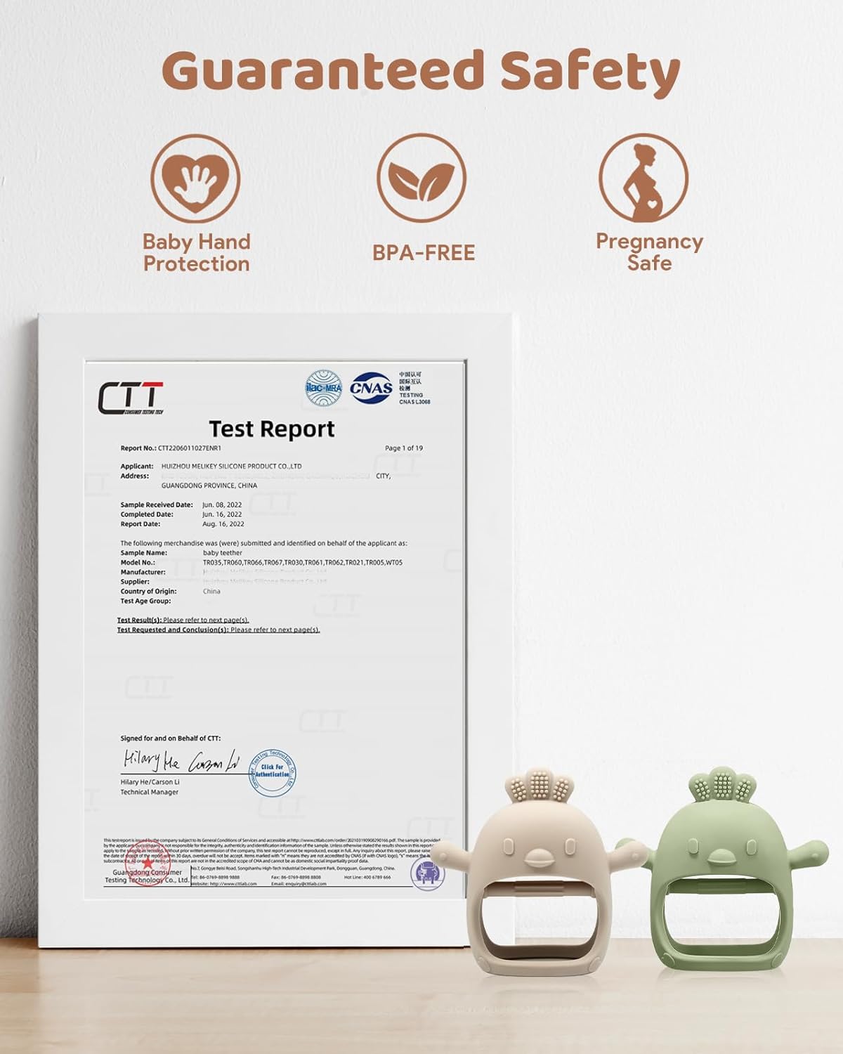 Baby Teething Toy Silicone Mitten Anti Dropping Wrist Hand Teethers (Green & Caramel)