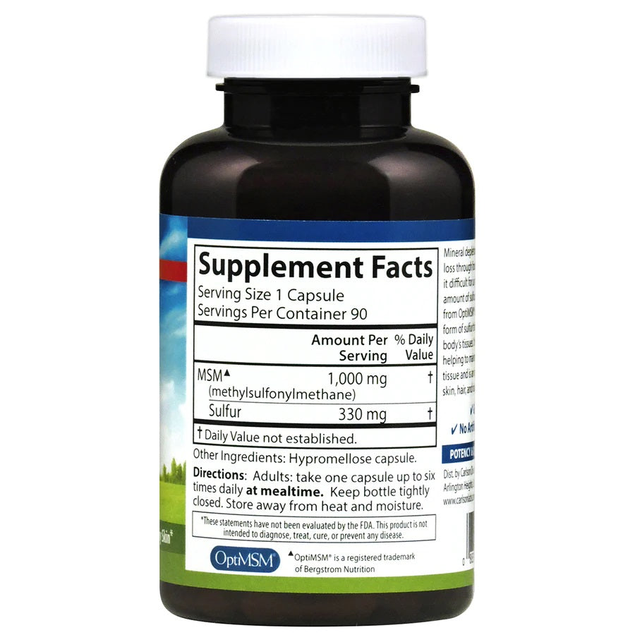 Carlson MSM Sulfur, 1000 mg for Superior Bioavailability, 90 Vegetarian Capsules
