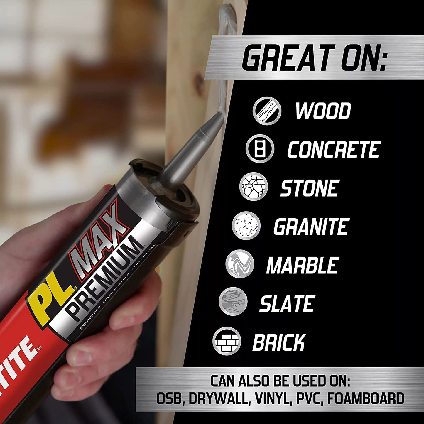 Loctite PL Max Premium Max Construction Adhesive Glue For Wood Concrete Stone & More - 9fl oz