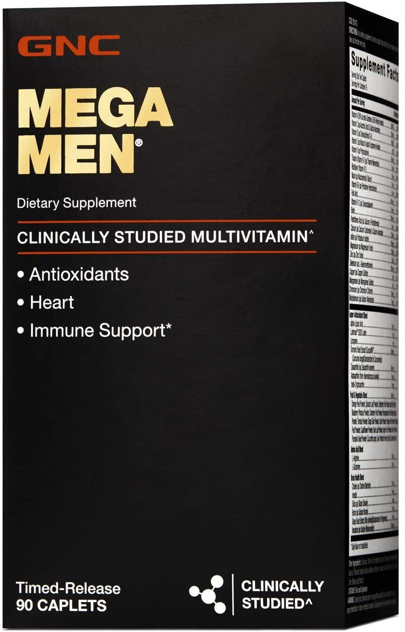 GNC Mega Men Multivitamin for Men, 90 Caplets, Antioxidants, Heart Health, and Immune Support