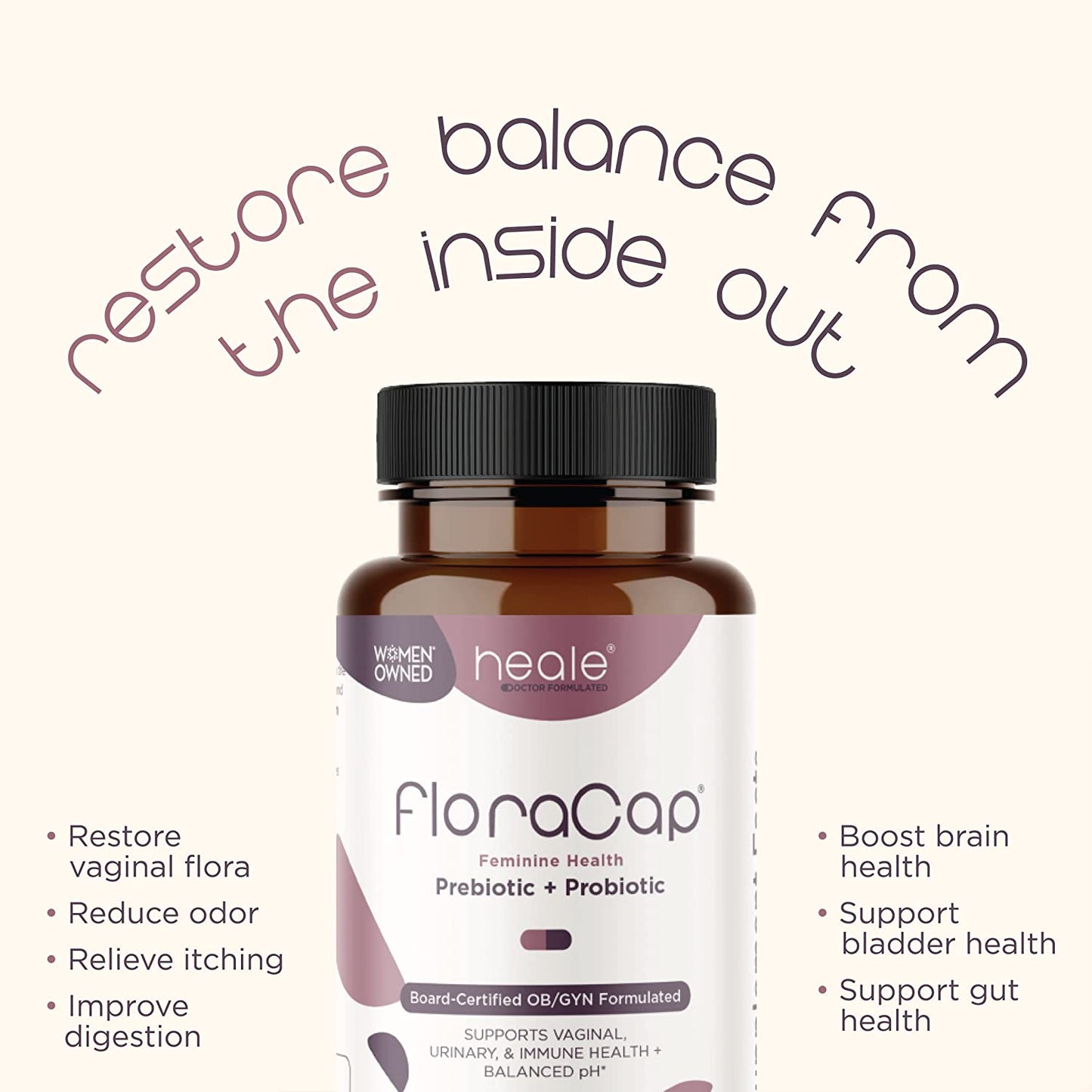 Heale Flora Cap Feminine Health Prebiotic + Probiotic Reduce Odor Itching & Discomfort - 30 Capsules