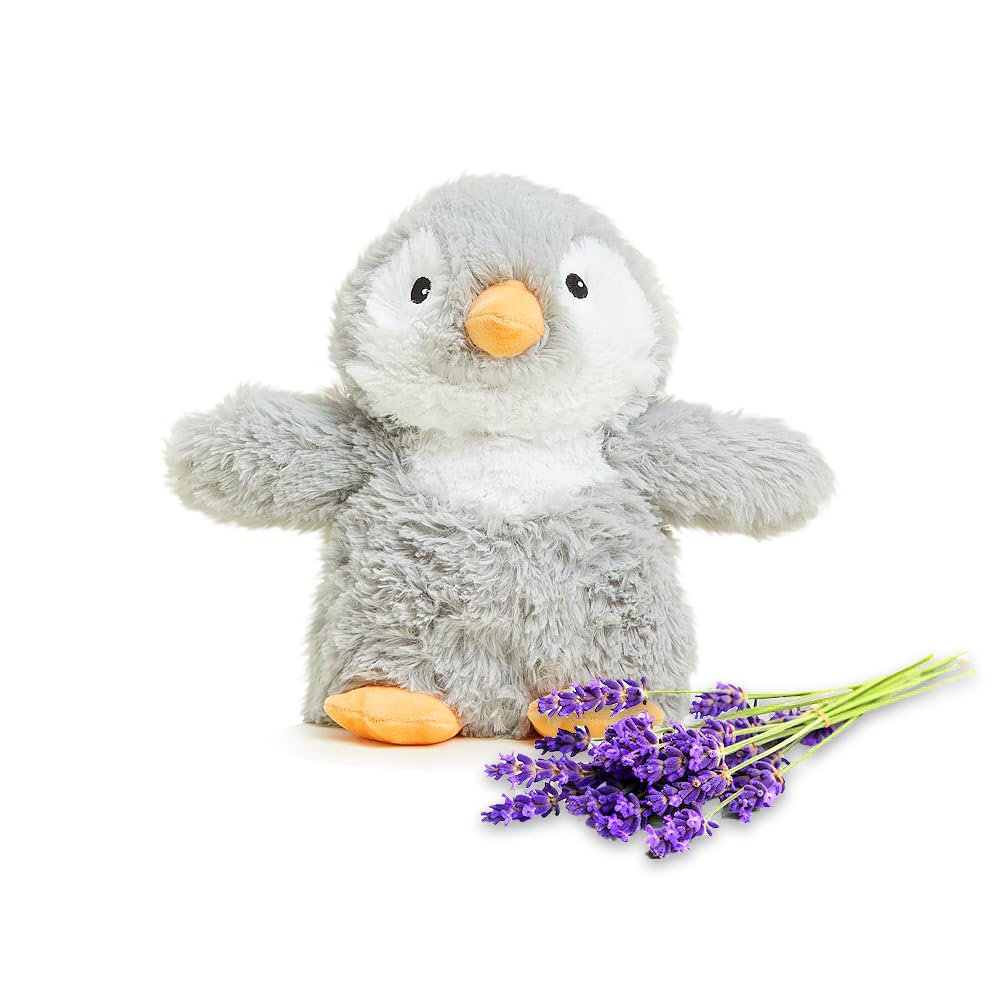 Warmies Microwavable Stuffed Animals, Grey Penguin Heated Stuffed Animal Plushie for Warmth , Cute Soft Plush Toys for Adults & Children