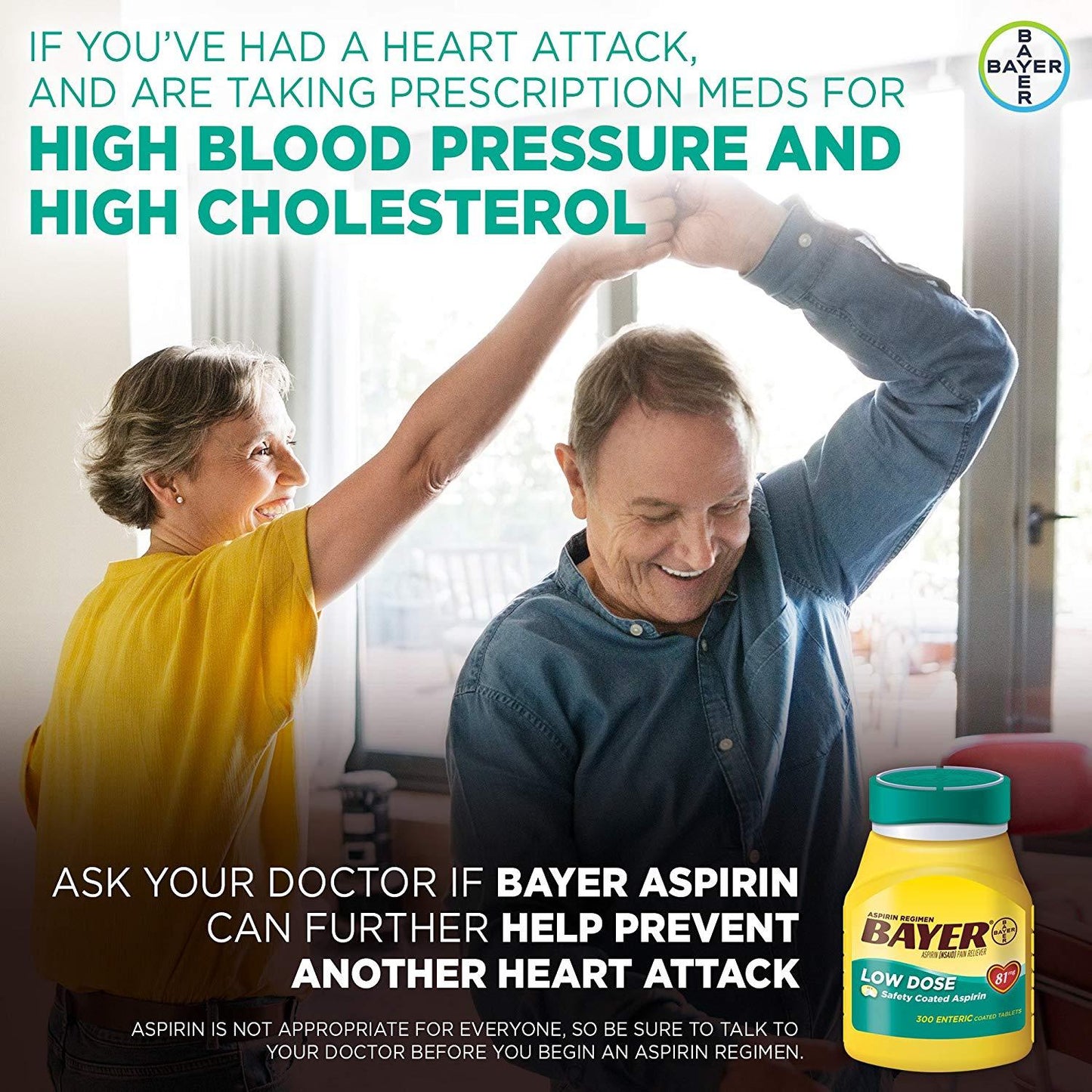 Bayer 81mg Enteric Coated Tablets Pain Reliever 300 Count