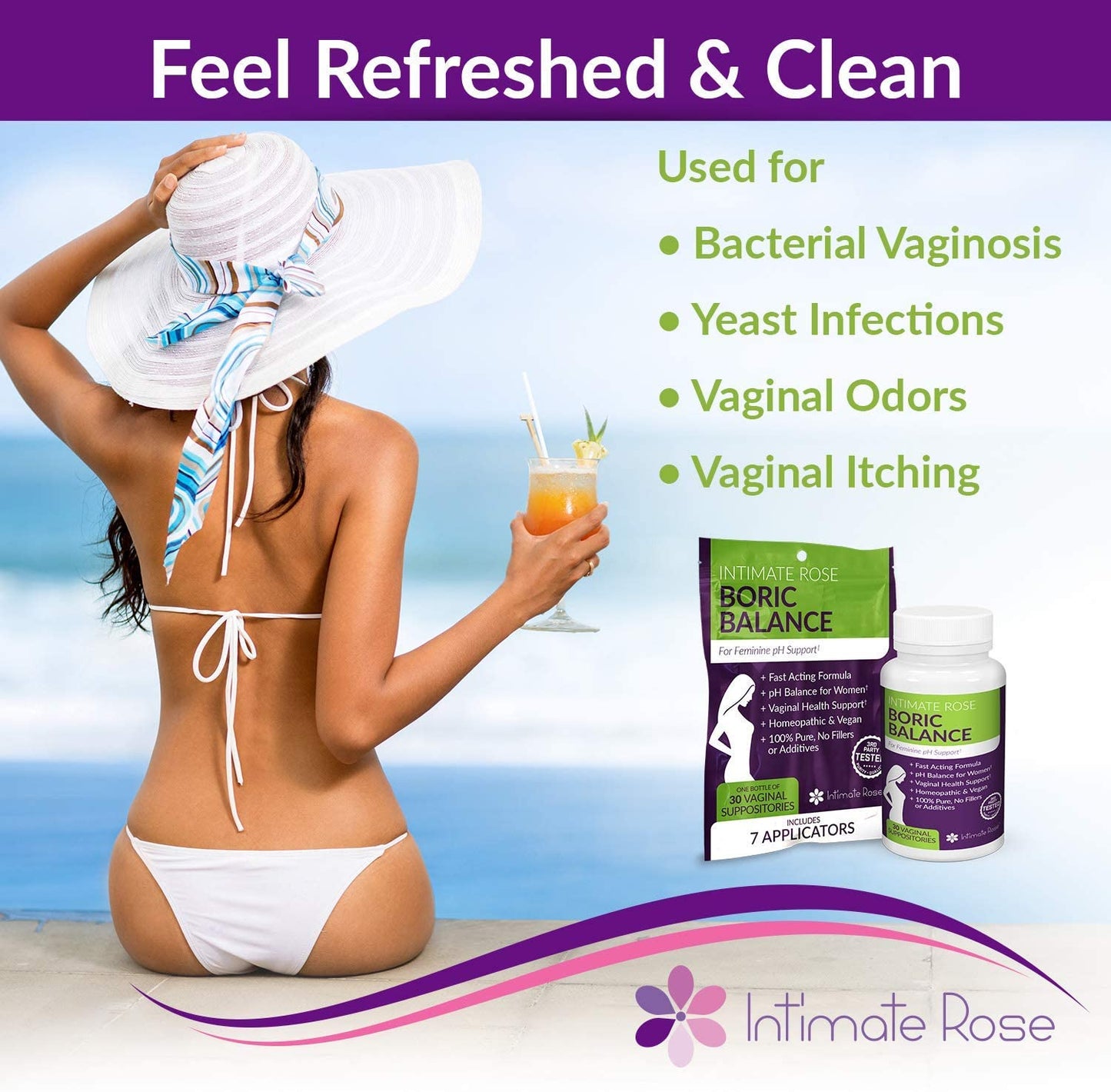 Boric Acid Vaginal Suppositories 30 Count (600mg) + 7 Applicators Balance pH, Vaginal Odor, Promote Vaginal Health