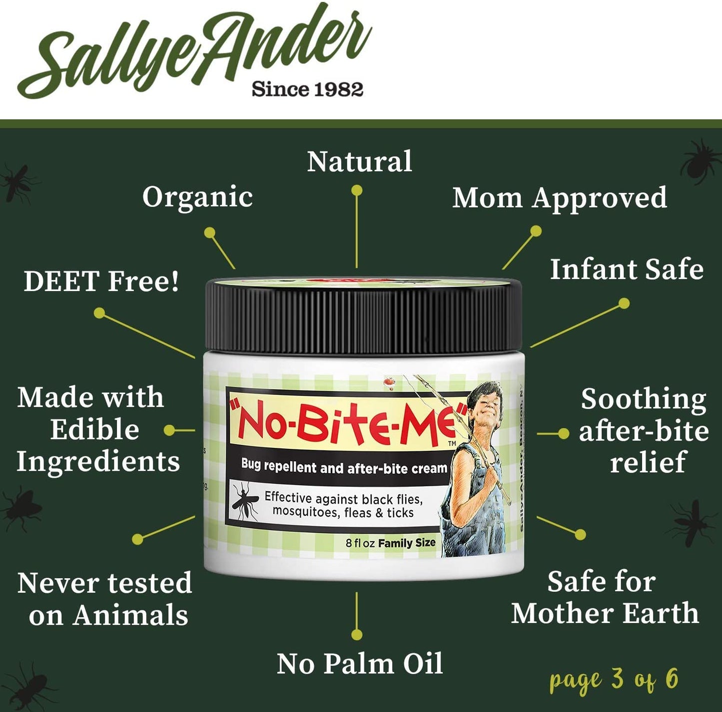 Sallyeander No-Bite-Me Bug Repellent and After-Bite Cream, 2 fl.oz / 5.6g