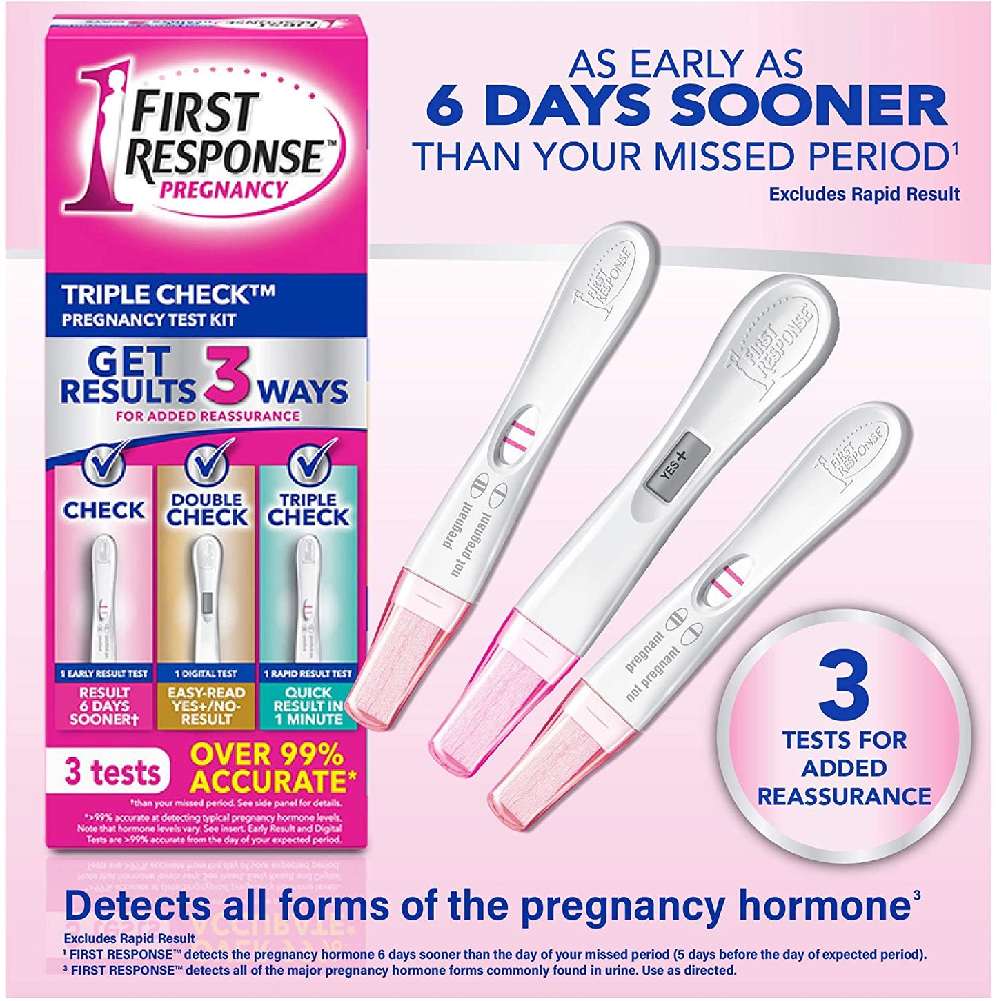 First Response Triple Check Results 3 Ways Early Digital Rapid Pregnancy Tests, 3 Tests NO BOX