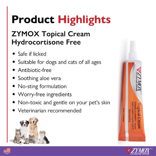 Zymox LP3 Enzyme System Topical Cream Skin-Soothing for Cats and Dogs, 1 oz. /28g