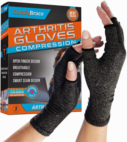 Comfy Brace Arthritis Hand Compression Gloves Fingerless Design & Breathable Fabric, Medium, 1 Pair