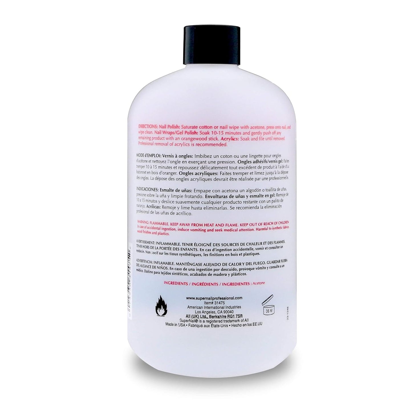SuperNail Pure Acetone 16 fl oz / 473mL