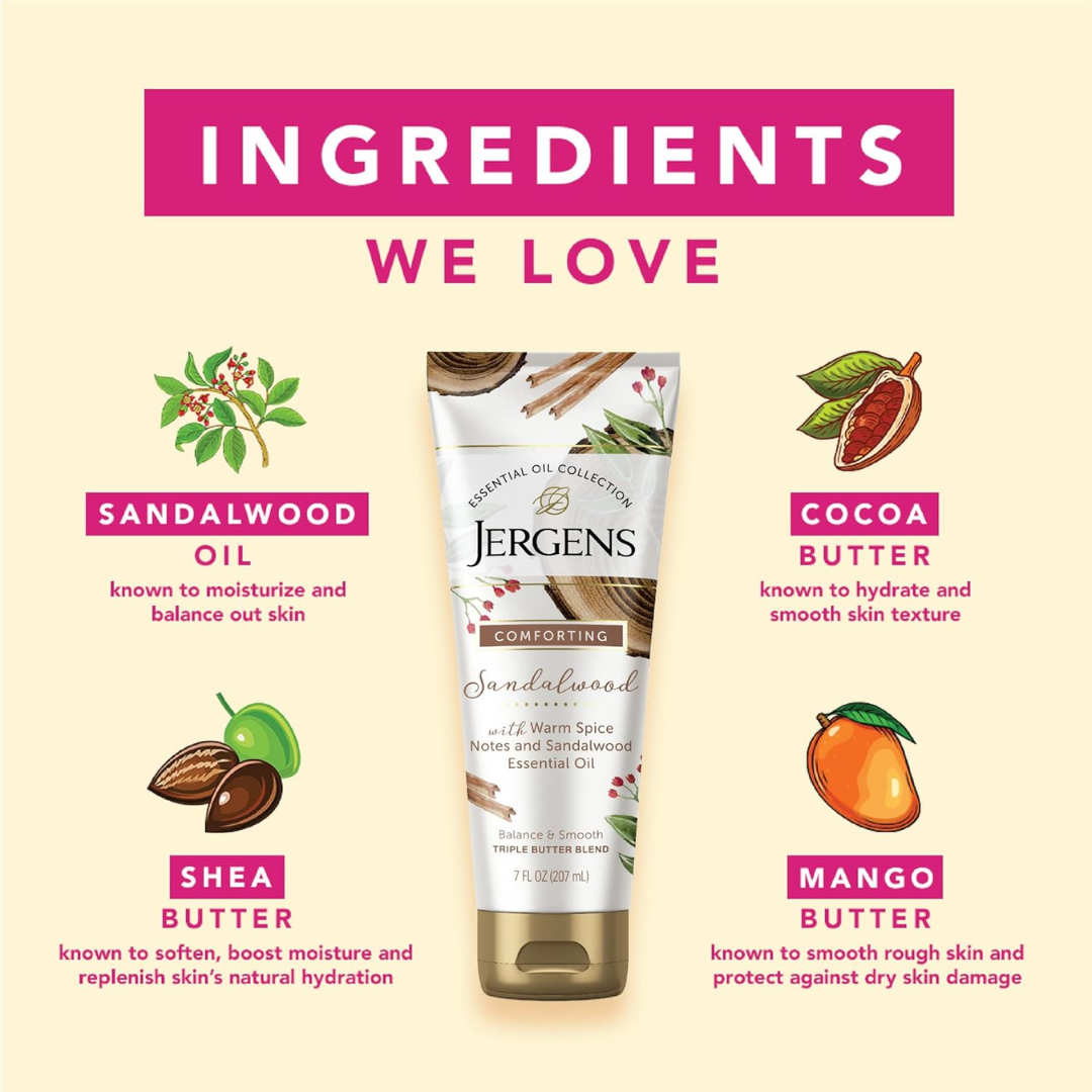 Jergens Sandalwood Comforting Lotion with Warm Spice Essential Oil 7 fl. oz. (207mL)