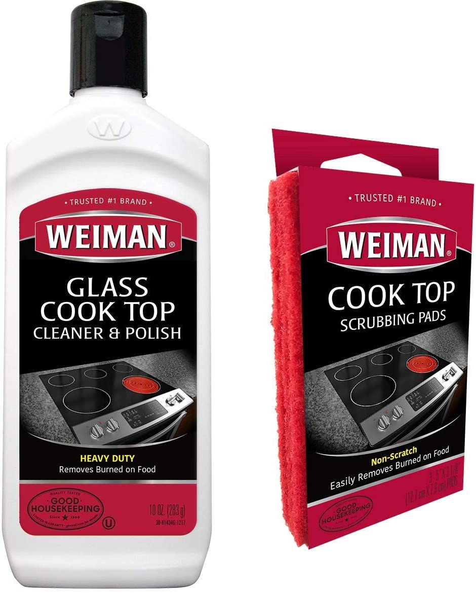 Weiman Glass Cook Top Cleaner & Polish, 10 oz. / 283g with 3 Cook Top Scrubbing Pads