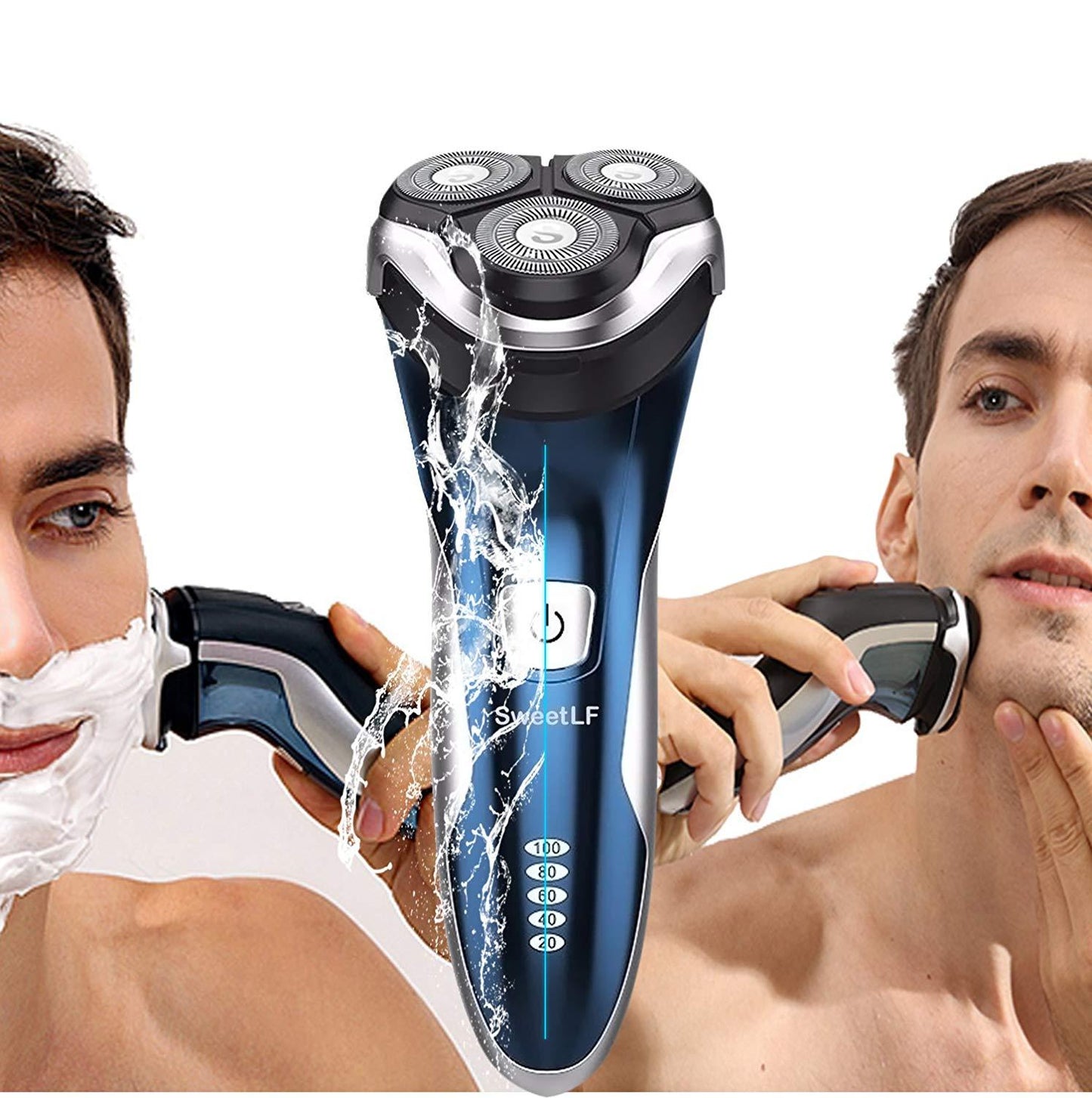 SweetLF 3D Rechargeable Electric Shaver Wet and Dry Rotary Shaver for Men with Pop-up Trimmer Blue (SW-S7105)
