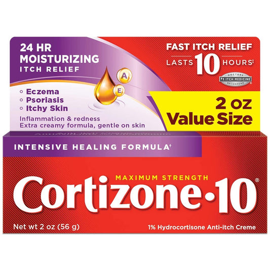 Cortizone 10 Maximum Strength 24HR Moisturizing Itch Relief Intensive Healing Formula, 2 oz. / 56g Anti-Itch Cream PACKAGING MAY VARY