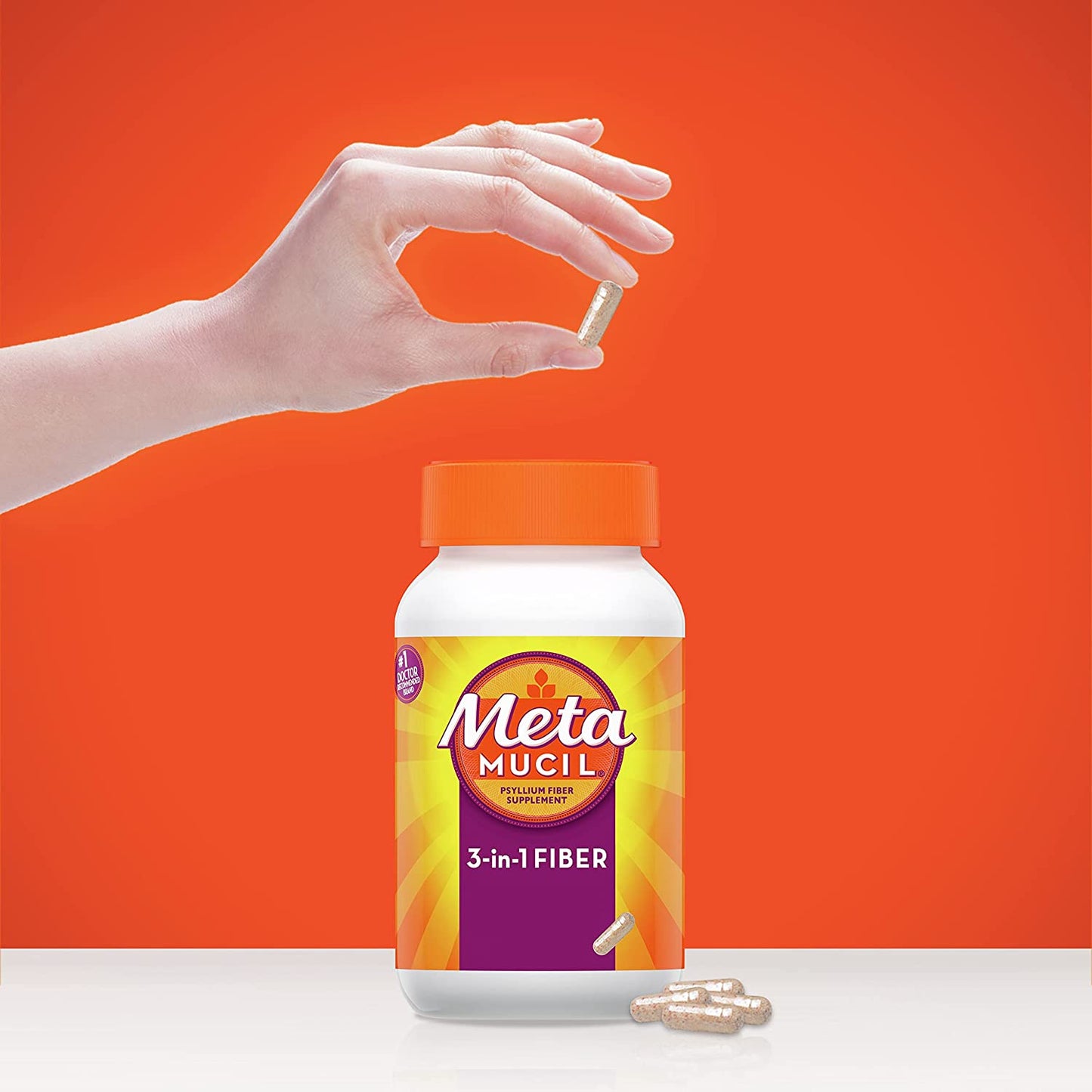 Metamucil 3-In-1, Psyllium Fiber Supplement, Multiple-Health Benefits (100 Capsules) PACKAGING MAY VARY