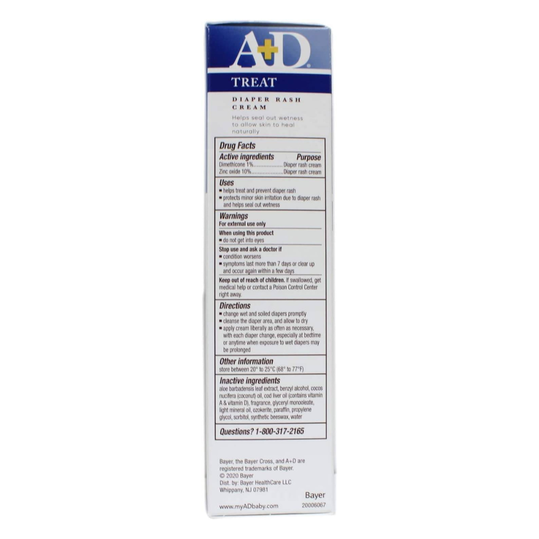 A+D Diaper Rash Cream, Dimethicone Zinc Oxide Cream, TREAT 4 oz (113 g)