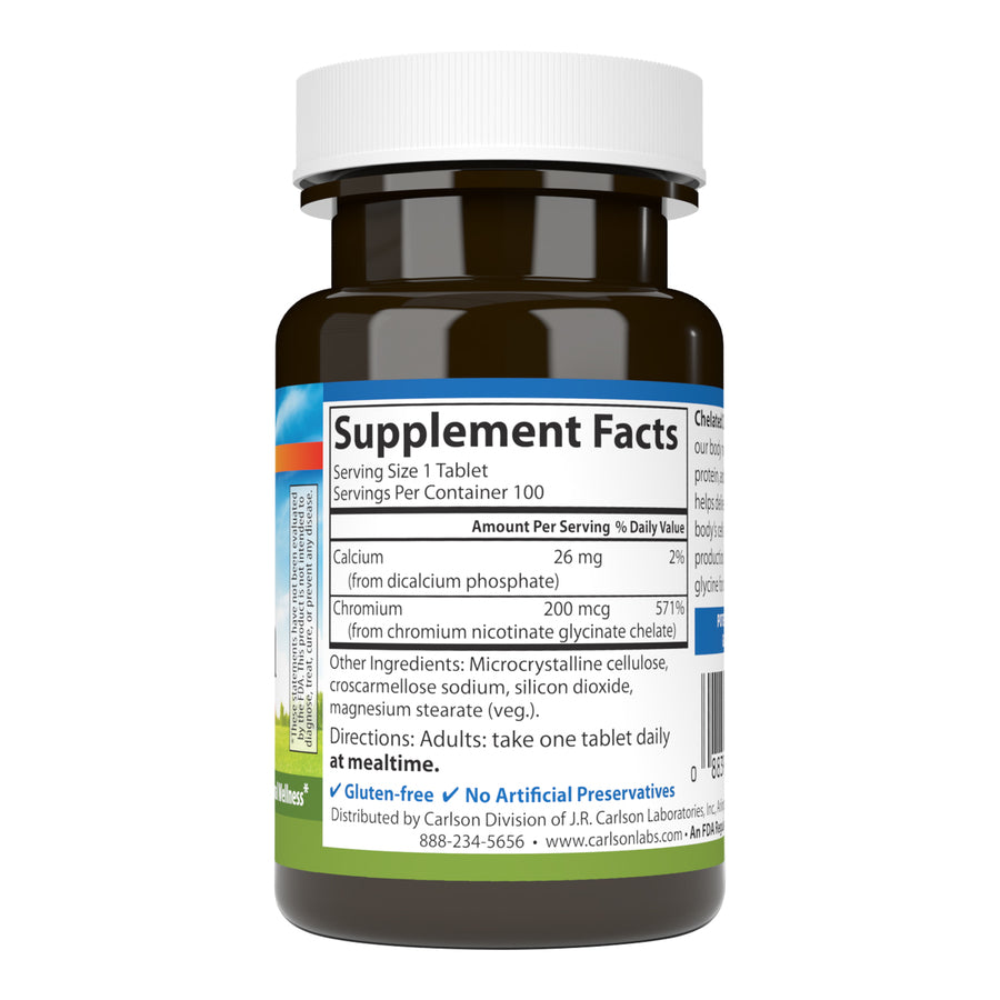 Carlson Chelated Chromium 200mcg Superior Absorption 100 Tablets Healthy Metabolism & Energy Production