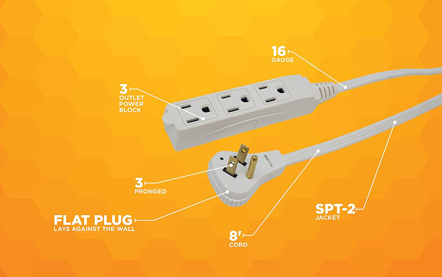Woods SlimLine 2241 16/3 Flat Plug Indoor Extension Cord