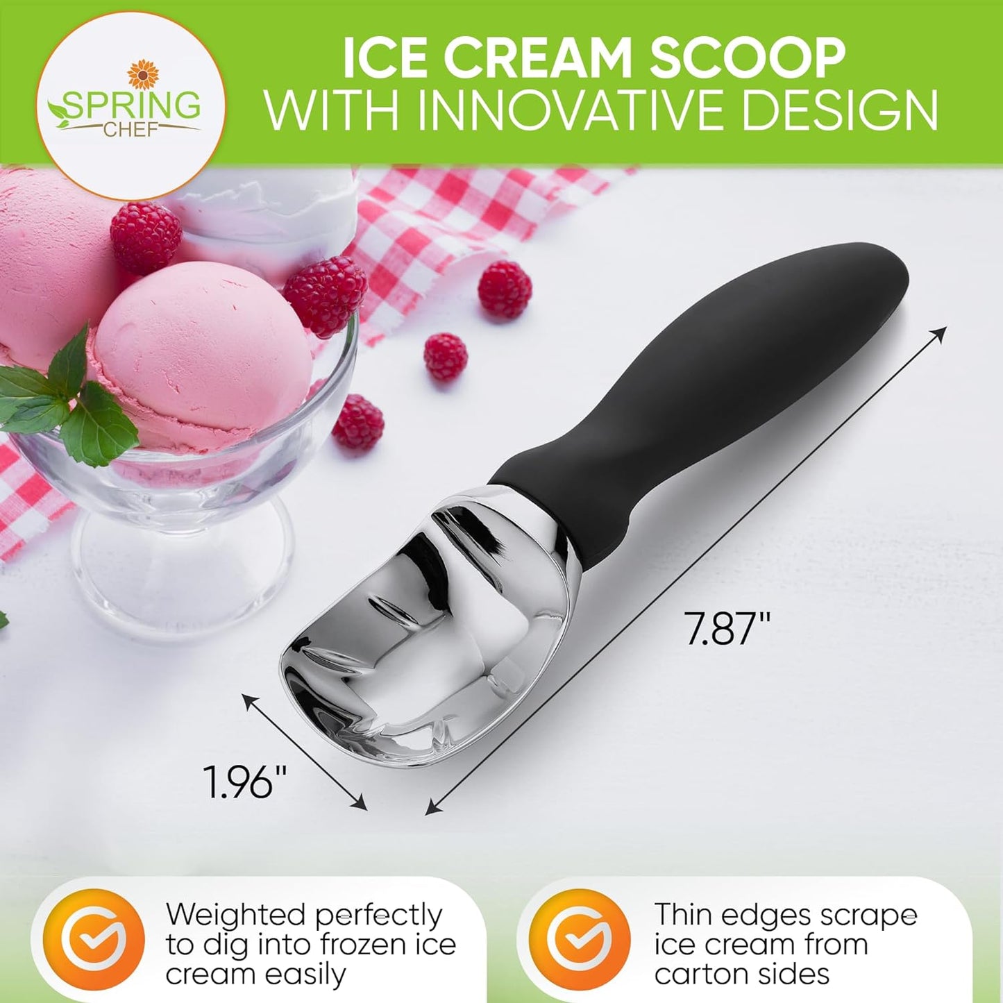 Spring Chef Ice Cream Scoop With Soft Grip Handle (Black)
