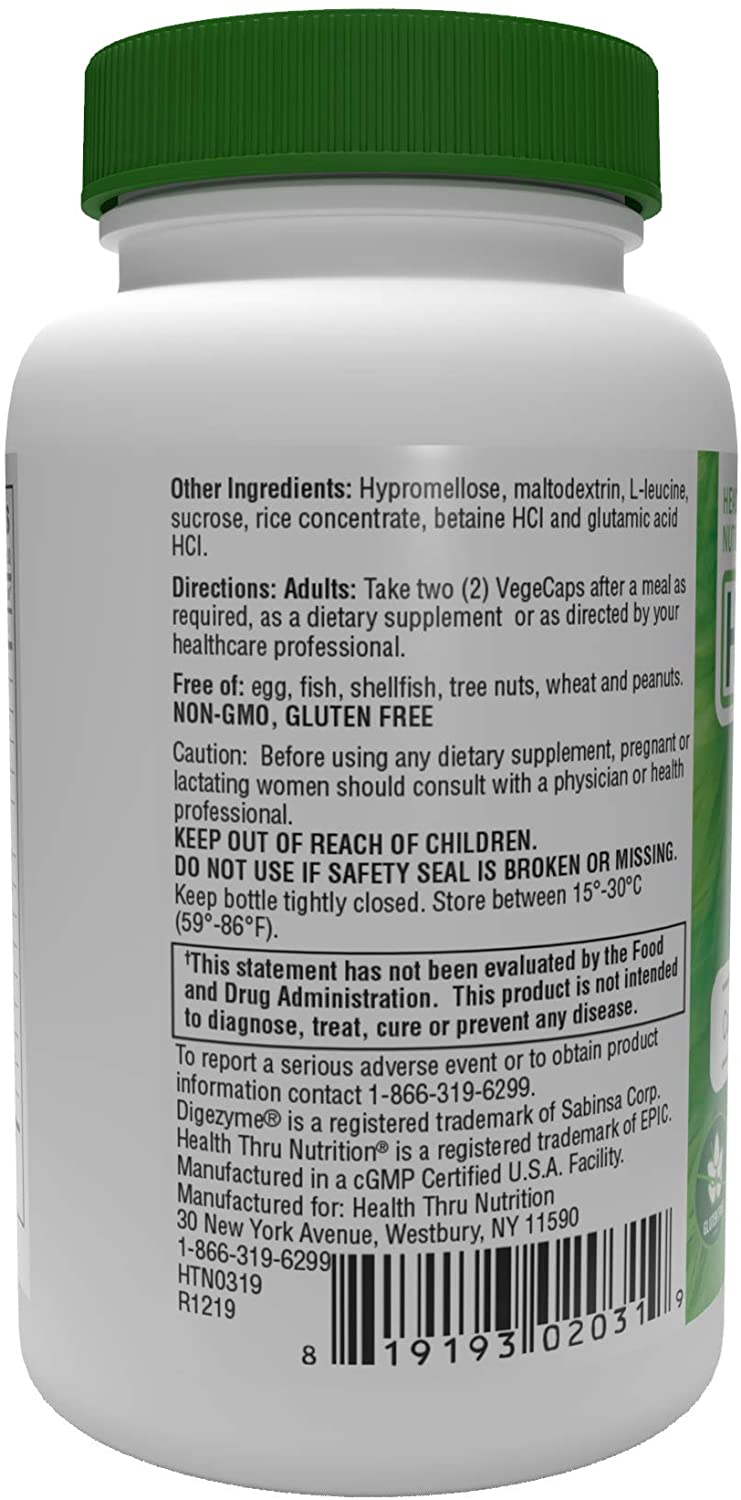 Health Thru Nutrition Digest Aid Enzyme Complex, 520mg, 60 Capsules Complete Digestive Support NON-GMO