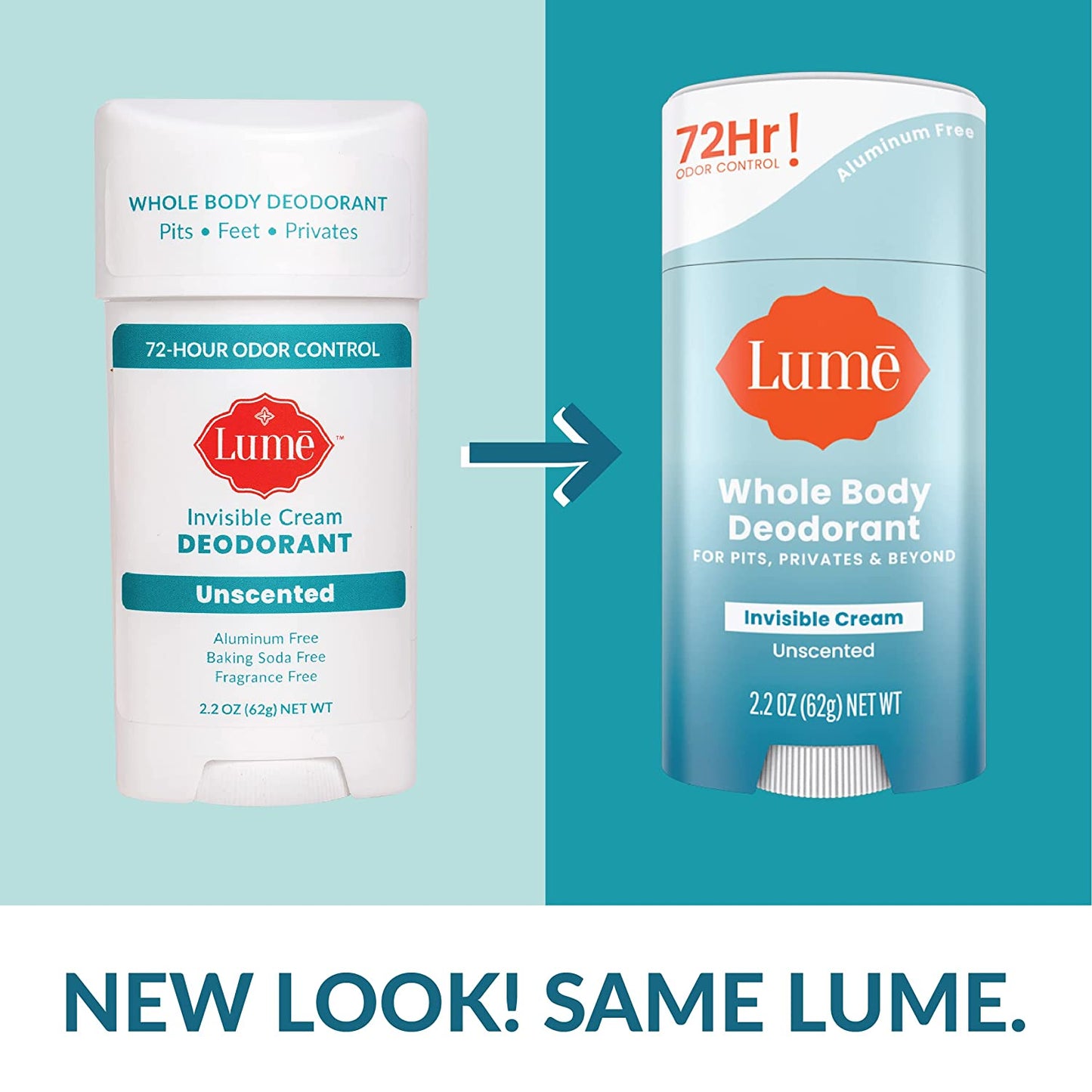 Lume Whole Body Deodorant Invisible Cream Stick 72 Hour Odor Control 2.2 ounce | Unscented
