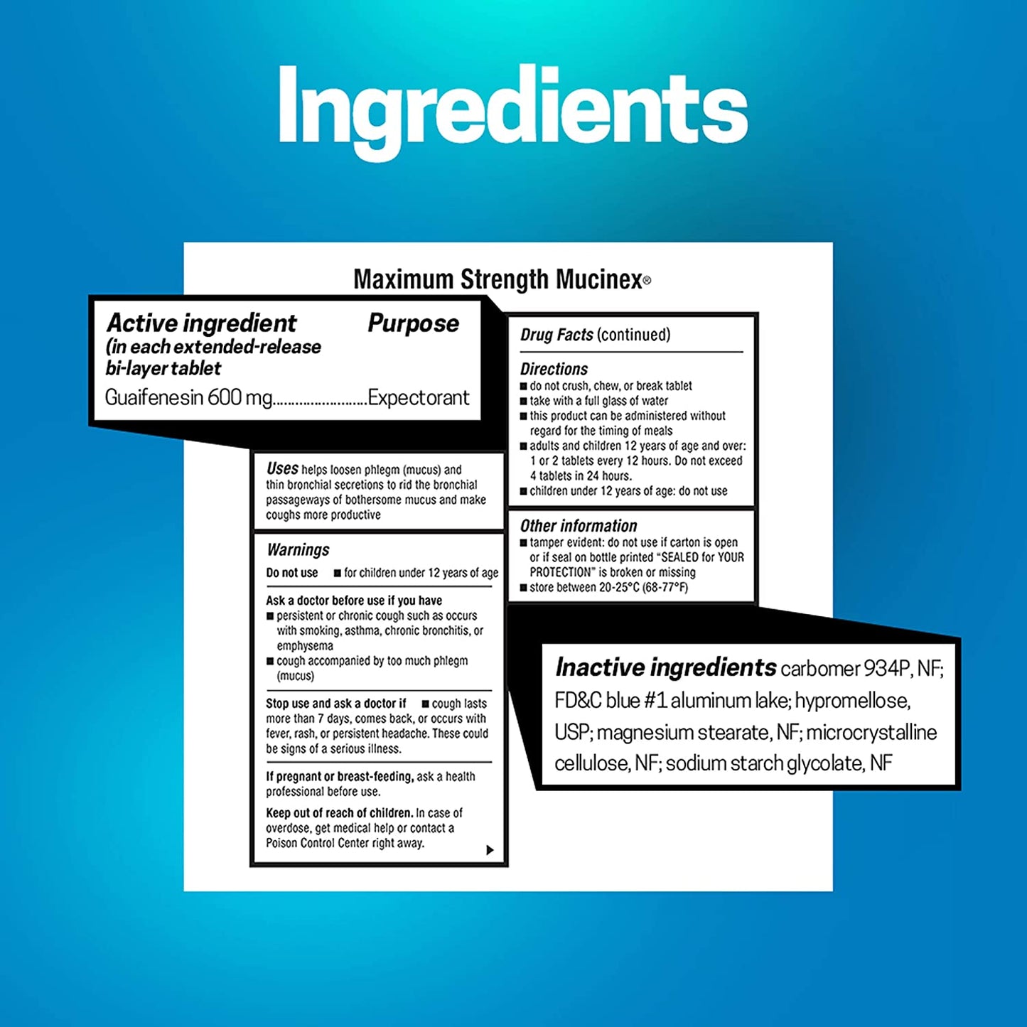 Mucinex 12 Hour Chest-Congestion Relief 600mg Extended Release Bi-Layer 20 Tablets  NO BOX