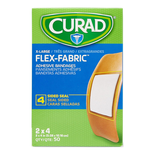 Curad Flex-Fabric Adhesive Bandages 4 Sided Seal X-Large (2 x 4in) 50 Count