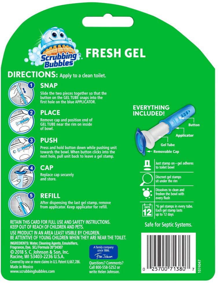 Scrubbing Bubbles Toilet Cleaning Stamp Fresh Gel Citrus 1 Dispenser with 6 Stamps, 1.34 oz. 38g