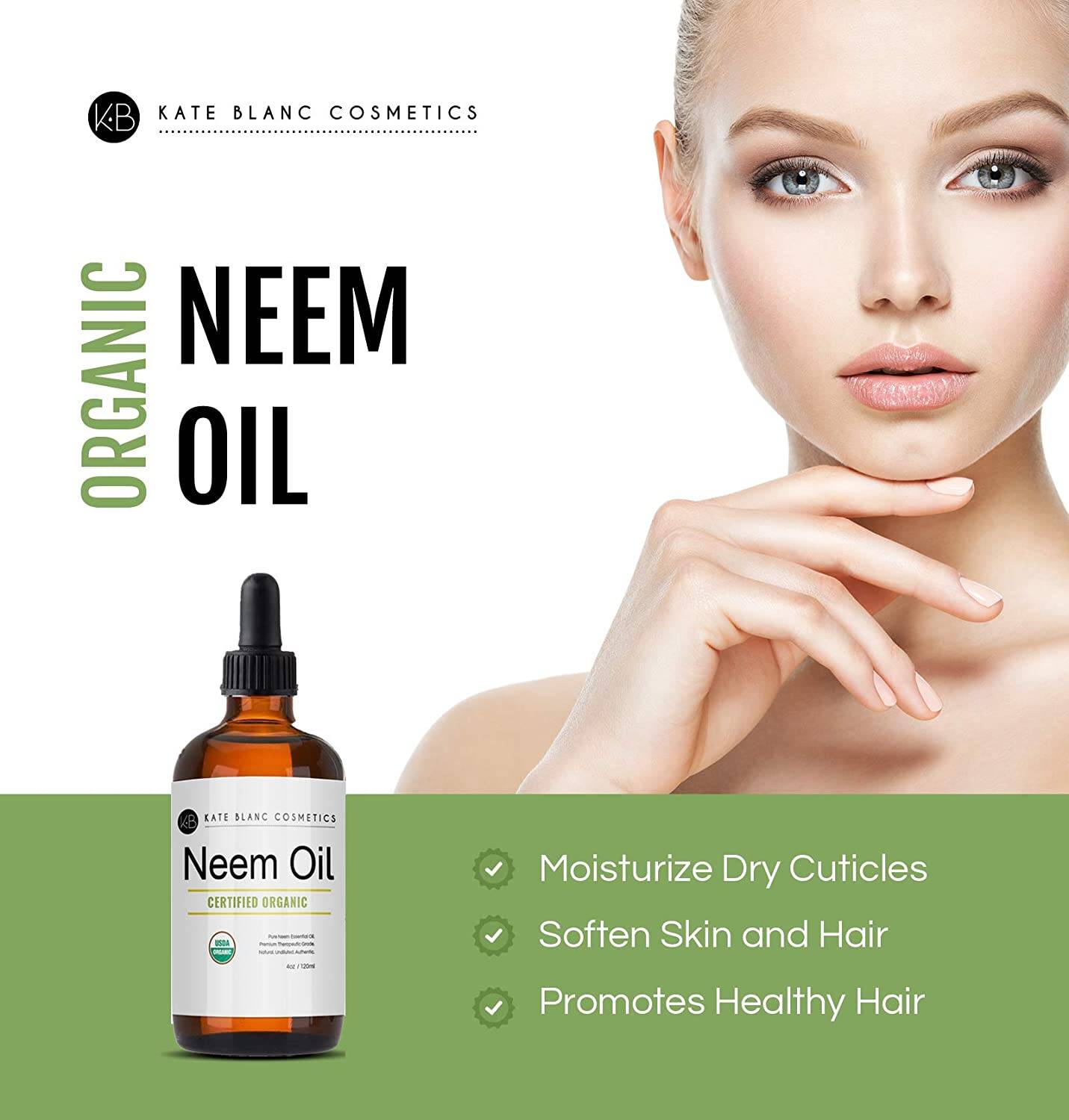 Kate Blanc Cosmetics Organic Neem Oil for Healthier Hair, 4 fl.oz / 120ml