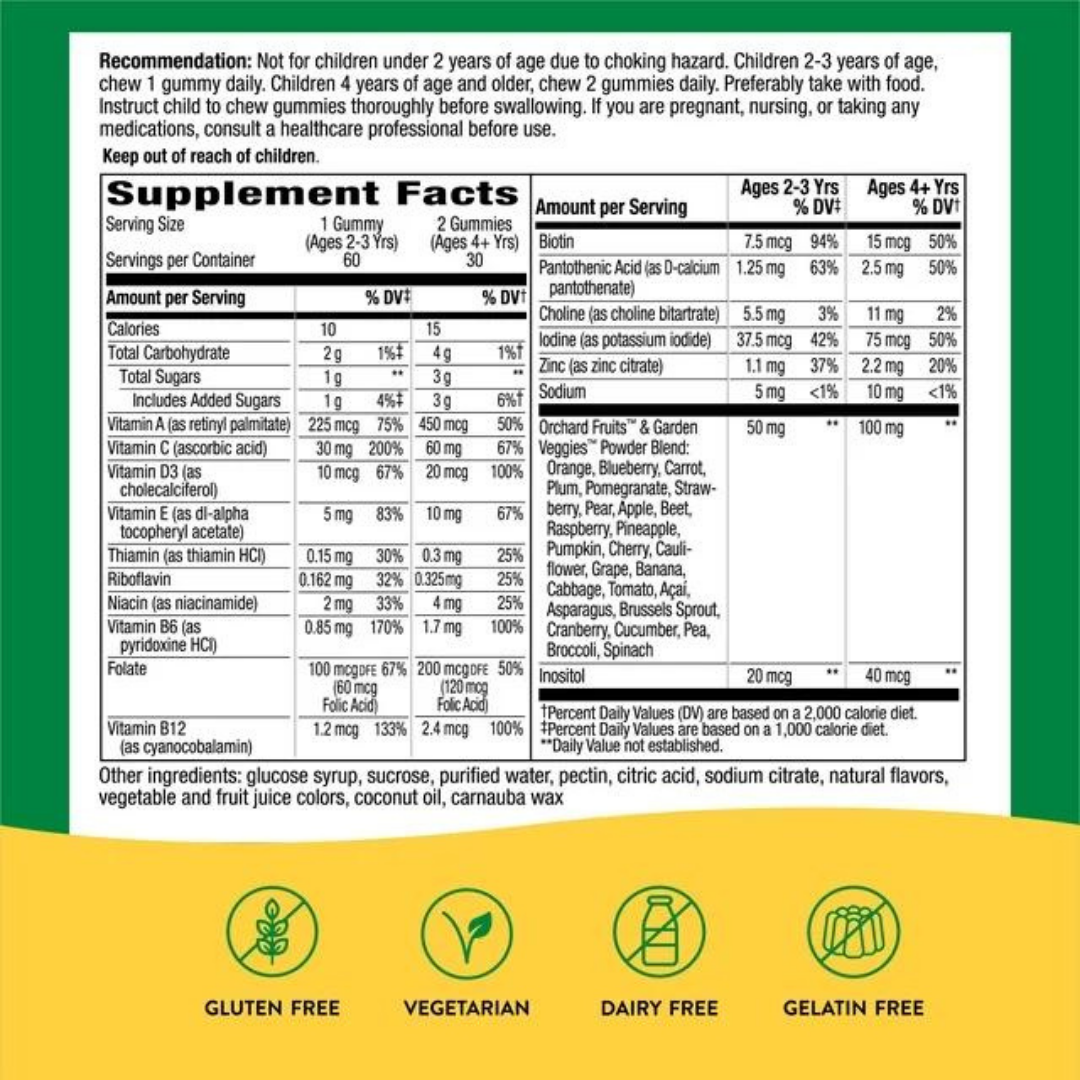 Nature's Way Alive Kids Multivitamin Gummy, Orchad Fruits & Garden Veggies Powder Blend (60 Gummies)