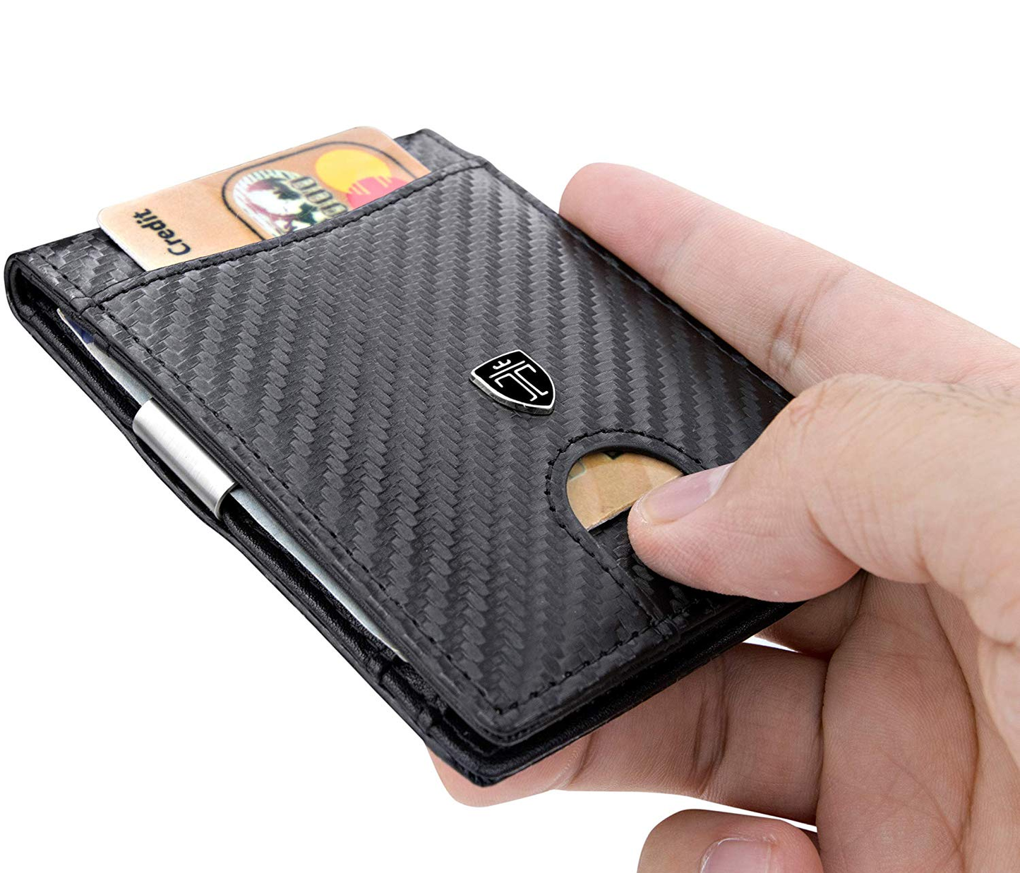 TRAVANDO Slim Wallet with Money Clip, Bifold for Men with Gift Box (Carbon)