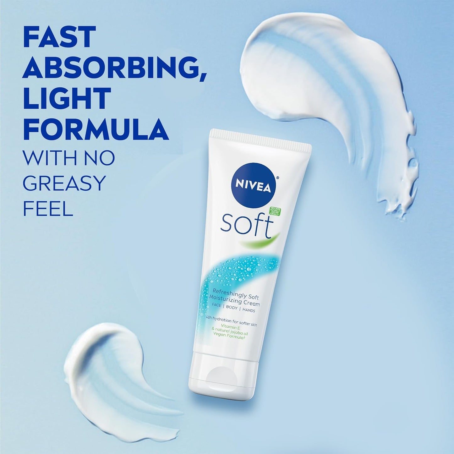 Nivea Soft Face, Body & Hands Moisturizing Cream with Jojoba Oil & Vitamin E, 74 g / 2.6 oz.