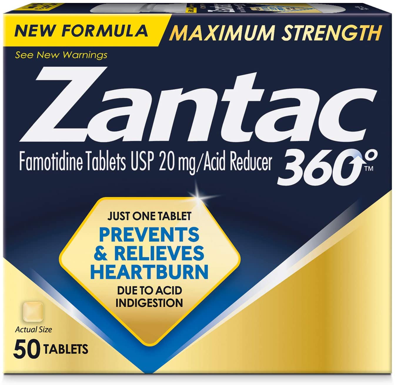 Zantac 360 Maximum Strength 20 mg Acid Reducer, 50 Tablets Prevents & Relives Heartburn PACKAGING MAY VARY