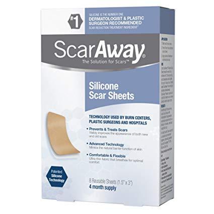 ScarAway Silicone Scar Sheets (1.5 x 3 ) 8 Count (Packaging may Vary)