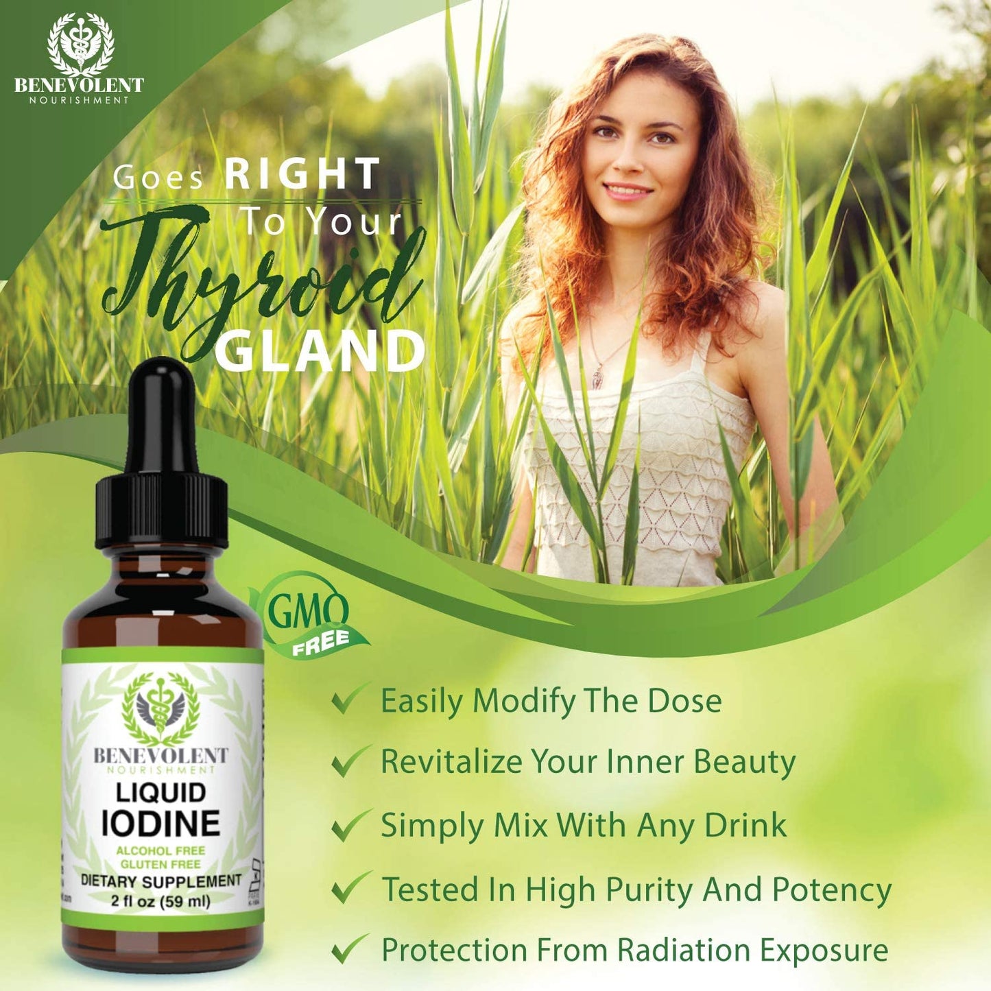 Benevolent Nourishment Liquid Iodine Potassium Drops - 1300 Servings | Large 2oz Bottle | Great Taste | 2X Absorption | Just One (1) Drop a Day for Fast, Potent Thyroid Support - Potassium Iodide. Alcohol and Gluten Free