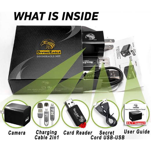 DivineEagle Surveillance USB Charger Camera Full HD 1080p, 90 Degree View