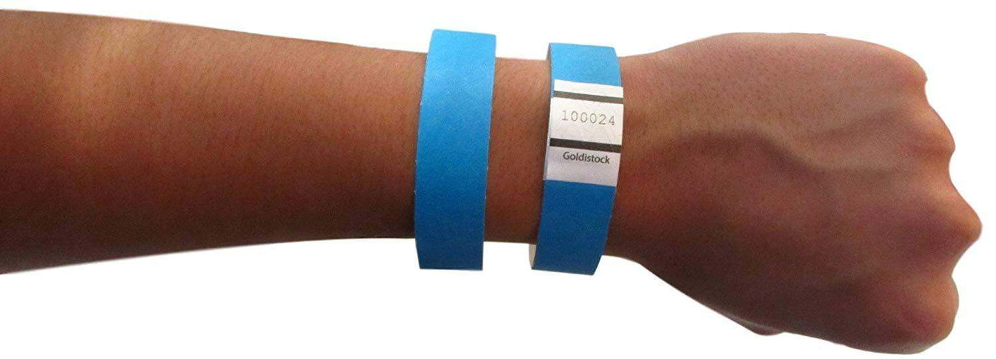 Goldistock Original Series Horizon Neon Blue 200 Count - 3/4 Inch Arm Bands, Tyvek Wrist Bands