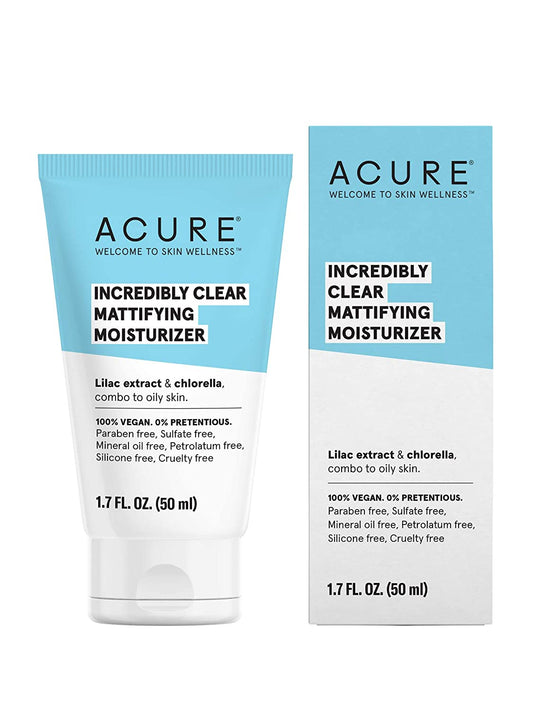 Acure Incredibly Clear Mattifying Moisturizer for Combo to Oily Skin with Lilac Extract & Chlorella, 1.7 fl.oz / 50ml