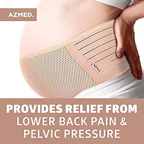 AZMED Maternity Belt, Breathable Pregnancy Back Support Lightweight Abdominal Binder, One-Size (Beige)